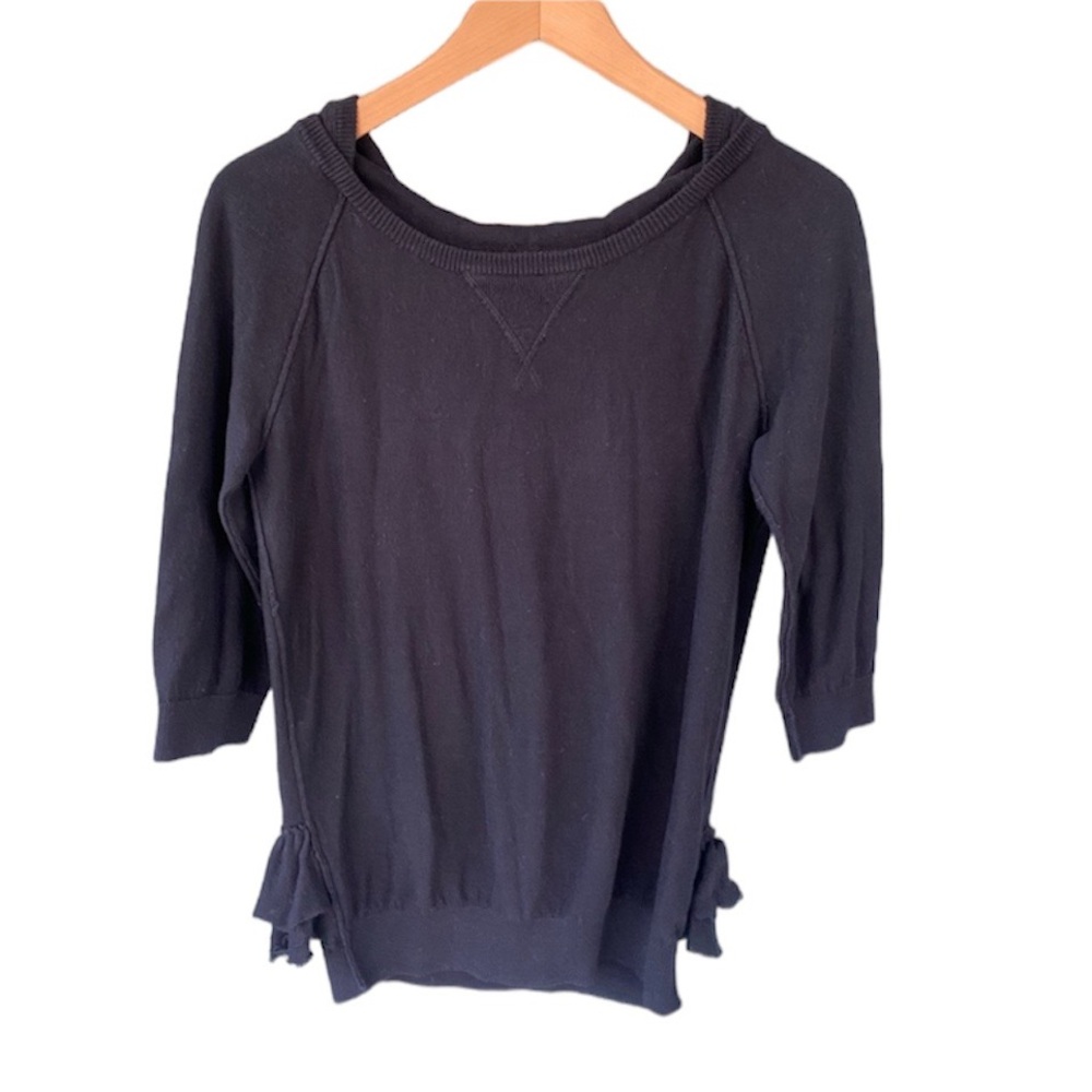 Juicy Couture Black Cotton Cashmere Ruffle Hooded Sweater